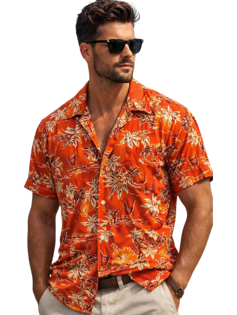 Kennington Hawaiian Shirt Red Orange Tropical Print Button Up Sz XL